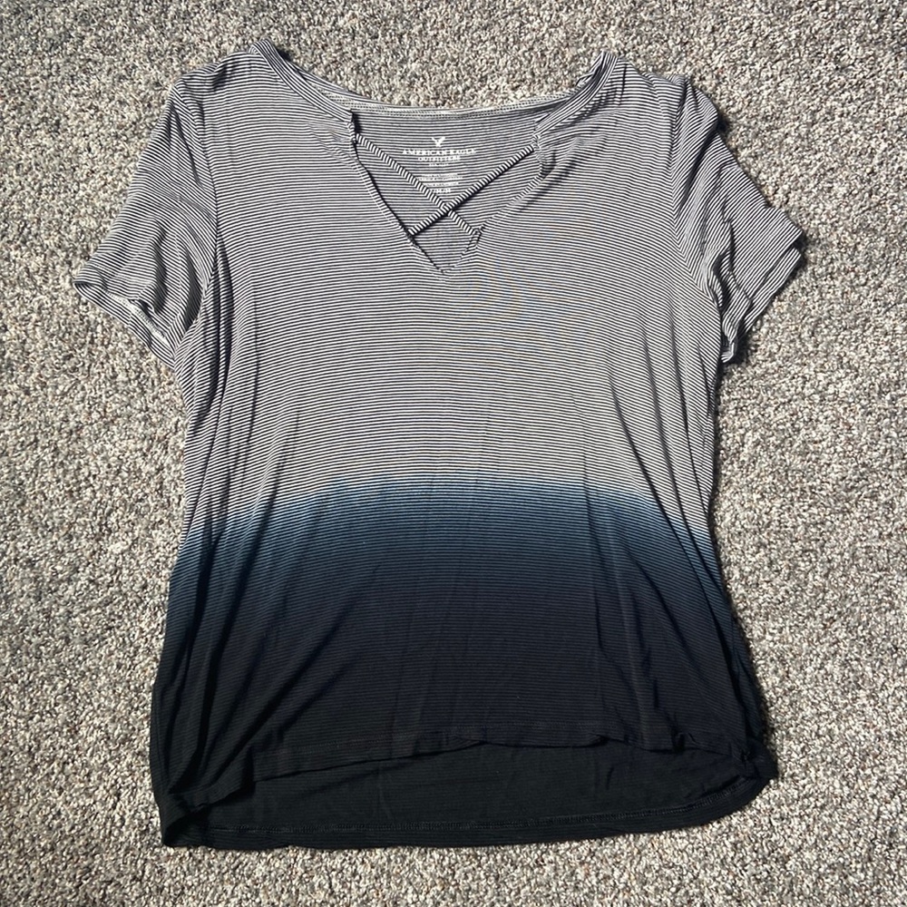 American Eagle Ombré Striped Cross Front V Neck Tee